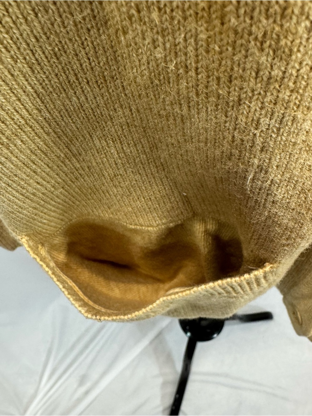 GAP V-Neck Button Cardigan Camel Tan Elbow Patches Wool Blend Grandpa Academia - Picture 5 of 12
